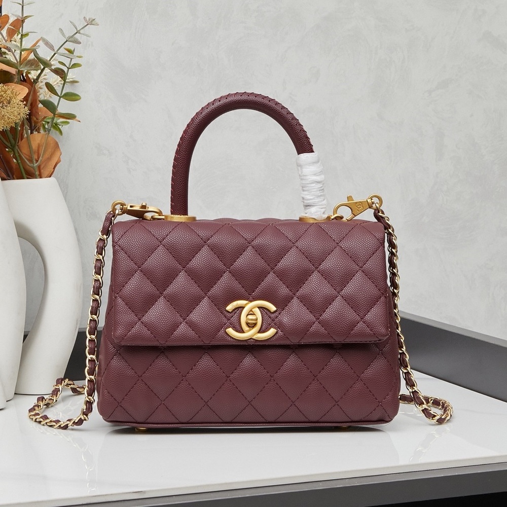 CHANEL Quilted Satchel in Burgundy with Gold-Tone Hardware